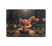 WZYCWB Alfombra estampada Little Fox and Rose de 80 x 58 pulgadas, pelo corto suave y esponjoso, adecuada para sala de estar, oficina, mesita de noche, balcón