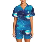WZYCWB Big Fish - Conjunto de pijama de manga corta para mujer, conjunto de cárdigan suave y transpirable, Negro, S-6XL