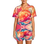 WZYCWB Big Red Fish - Conjunto de pijama de manga corta para mujer, conjunto de cárdigan suave y transpirable, Negro, S-6XL