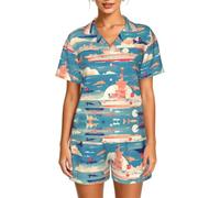 WZYCWB Big ship and moon - Conjunto de pijama de manga corta para mujer, conjunto de cárdigan suave y transpirable, Negro, XL-6XL