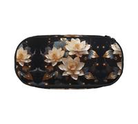 WZYCWB Bohemian Golden Lotus - Estuche para lápices de gran capacidad, caja de almacenamiento multifuncional, portátil y duradero, para suministros de oficina y escuela, Black, Talla única, Estuche de
