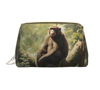 WZYCWB Bolsa de cosméticos de cuero con bolsillos, bolsa de cosméticos de viaje portátil, bolsa de almacenamiento de cosméticos de gran capacidad, diseño de mono sentado en un árbol