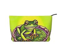 WZYCWB Bolsa de cosméticos de pana con diseño de rana en un estanque, bolso portátil con cremallera, adecuado para viajes y almacenamiento diario, cosméticos