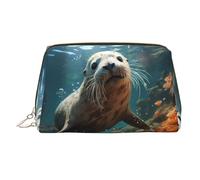 WZYCWB Bolsa de cosméticos de piel con estampado de leopardo de ojos profundos, perfecta para llevar o para organizar el hogar, Sella al cachorro en agua, Talla única