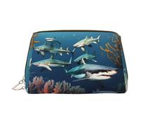 WZYCWB Bolsa de cosméticos de piel con patrón de peces de arrecife submarino, perfecta para llevar o organizar el hogar, Tiburones bajo el mar, Talla única