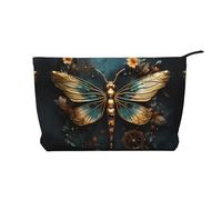 WZYCWB Bolsa de cosméticos de viaje con estampado de ballenas asesinas, perfecta para viajes de negocios y vacaciones., Delicada flor de libélula de color dorado, Talla única