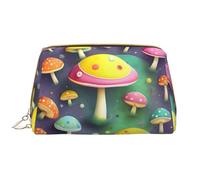 WZYCWB Bolsa de cosméticos de viaje de cuero, bolsa de cosméticos portátil Colorful Dream Mushroom bolsa de almacenamiento de cosméticos de gran capacidad con bolsillos,