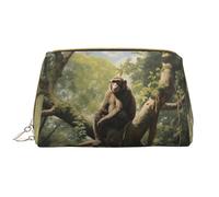 WZYCWB Bolsa de cosméticos de viaje de cuero, bolsa de cosméticos portátil de mono sentado en un árbol, bolsa de almacenamiento de cosméticos de gran capacidad con bolsillos,