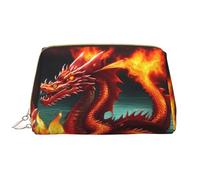 WZYCWB Bolsa de cosméticos de viaje de cuero, bolsa de cosméticos portátil Dragon King in Fire, bolsa de almacenamiento de cosméticos de gran capacidad con bolsillos,