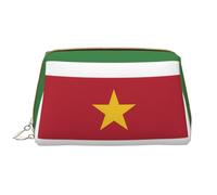 WZYCWB Bolsa de cosméticos de viaje de piel, bolsa de cosméticos portátil de la bandera de Surinam, bolsa de almacenamiento de cosméticos de gran capacidad con bolsillos,