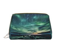 WZYCWB Bolsa de cosméticos de viaje de piel, bolsa de cosméticos portátil Sea under the Aurora Borealis, bolsa de almacenamiento de cosméticos de gran capacidad con bolsillos, color blanco, talla