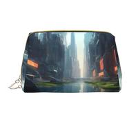 WZYCWB Bolsa de cosméticos de viaje de piel, bolsa de cosméticos portátil The City on the Water, bolsa de almacenamiento de cosméticos de gran capacidad con bolsillos,