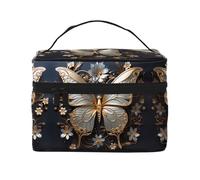 WZYCWB Bolsa de cosméticos grande con diseño de mariposas doradas y blancas para mujer, bolsa de cosméticos portátil de gran capacidad, bolsa de cosméticos de viaje para niñas, color negro, talla