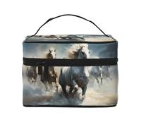 WZYCWB Bolsa de cosméticos grande para mujer, diseño de caballos corriendo salvajes en el río, bolsa de cosméticos portátil de gran capacidad, bolsa de cosméticos de viaje para niñas, color negro