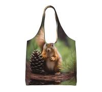 WZYCWB Bolsa de lona con estampado de ardilla sosteniendo una piña con un solo hombro, bolsa de compras de comestibles, bolsa de lona de uso diario
