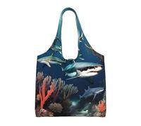 WZYCWB Bolsa de lona con un solo hombro con estampado de tiburones bajo el mar, bolsa de lona de moda para uso diario, adecuada para viajes diarios y compras