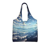 WZYCWB Bolsa de lona de un solo hombro con estampado de nubes blancas sobre el mar, bolsa de lona moderna para uso diario, adecuada para viajes diarios y compras