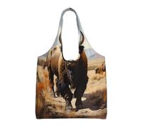 WZYCWB Bolsa de lona de un solo hombro con estampado de rebaño de bisontes norteamericanos, bolsa de lona diaria de moda, adecuada para viajes diarios y compras