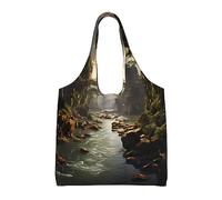 WZYCWB Bolsa de lona estampada de un solo hombro con diseño de montañas y ríos, bolsa de compras de comestibles, bolsa de lona de uso diario