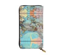 WZYCWB Bolsa de mano de 7.5 x 4.1 pulgadas de largo, cartera de cuero con mapa del mundo de dibujos animados, compartimento con cremallera de gran capacidad, un buen regalo para amigos, Negro