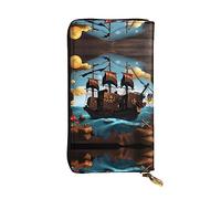 WZYCWB Bolsa de mano de 7.5 x 4.1 pulgadas de largo, cartera de cuero de barco pirata de dibujos animados, compartimento con cremallera de gran capacidad, un buen regalo para amigos, Negro -, Talla