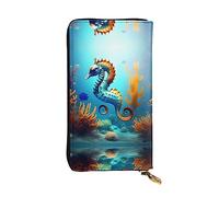 WZYCWB Bolsa de mano de 7.5 x 4.1 pulgadas de largo, cartera de cuero de caballito de mar de coral de fondo marino, compartimento con cremallera de gran capacidad, un buen regalo para amigos, Negro