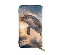 WZYCWB Bolsa de mano de 7.5 x 4.1 pulgadas de largo, cartera de cuero de delfín salto, compartimento con cremallera de gran capacidad, un buen regalo para amigos, Negro -, Talla única