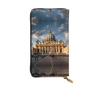 WZYCWB Bolsa de mano de 7.5 x 4.1 pulgadas de largo, cartera de cuero de la Basílica de San Pedro, compartimento con cremallera de gran capacidad, un buen regalo para amigos, Negro -, Talla única