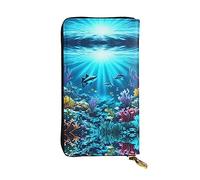 WZYCWB Bolsa de mano de 7.5 x 4.1 pulgadas de largo, cartera de cuero Submarine Coral Rays con compartimento con cremallera de gran capacidad, un buen regalo para amigos, Negro -, Talla única