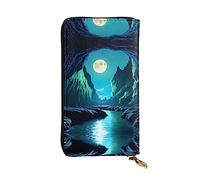 WZYCWB Bolsa de mano de 7.5 x 4.1 pulgadas de largo, cartera de cuero Water Moon Cave, compartimento con cremallera de gran capacidad, un buen regalo para amigos, Negro -, Talla única