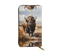 WZYCWB Bolsa de mano de 7.5 x 4.1 pulgadas de largo, cartera de piel de rebaño de bisontes norteamericanos, compartimento con cremallera de gran capacidad, un buen regalo para amigos, Negro -, Talla