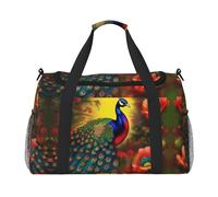 WZYCWB Bolsa de viaje de mano de gato y mariposa, bolsa de fin de semana, bolsa de yoga adecuada para fitness y otros escenarios, Flores de pavo real, Talla única
