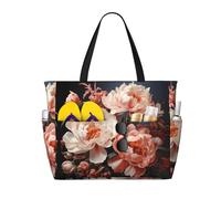 WZYCWB Bolsa de viaje de playa con estampado de peonías blancas brillantes para natación y fitness, compras en supermercados, vacaciones junto al mar