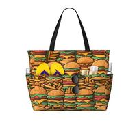 WZYCWB Bolsa de viaje de playa impresa con muchas hamburguesas para natación y fitness, compras en supermercados, vacaciones junto al mar