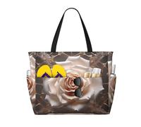 WZYCWB Bolsa de viaje de playa impresa con rosas en la red para natación y fitness, compras en supermercados, vacaciones junto al mar