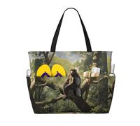 WZYCWB Bolsa de viaje plegable de playa con diseño de mono sentado en un árbol, bolsa de playa de gran capacidad con cremallera, perfecta para bolsas de compras, piscina, gimnasio, compras de viaje,