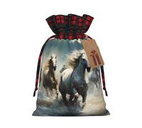 WZYCWB Bolsas de regalo de Navidad con diseño de caballos corriendo salvajes en el río, para decoración de suministros de fiesta de Navidad, bolsas de regalo de arpillera con cordón de 8.3 x 11.8