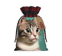 WZYCWB Bolsas de regalo de Navidad con diseño de gato curioso, bolsas de regalo de arpillera con cordón para suministros de fiesta de Navidad, bolsas de decoración, 8.3 x 11.8 pulgadas