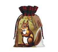 WZYCWB Bolsas de regalo de Navidad de ardilla que come nueces para decoraciones de suministros de fiesta de Navidad, bolsas de regalo de arpillera con cordón de 8.3 x 11.8 pulgadas,