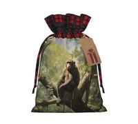 WZYCWB Bolsas de regalo de Navidad de mono sentado en un árbol, bolsas de regalo de arpillera con cordón para suministros de fiesta de Navidad, bolsas de decoración, 8.3 x 11.8 pulgadas