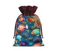 WZYCWB Bolsas de regalo de Navidad de peces de arrecife submarinos, bolsas de regalo de arpillera con cordón para suministros de fiesta de Navidad, bolsas de decoración, 8.3 x 11.8 pulgadas