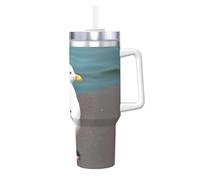 WZYCWB Bonita taza de hielo con patrón de gaviota: taza de vacío de acero inoxidable de doble capa de 40 onzas, a prueba de fugas y portátil