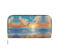 WZYCWB Bonitas bolsas de mano de piel de gato negro con cremallera y tarjeteros, perfectas para viajes o uso diario, Gaviotas junto al mar, Talla única