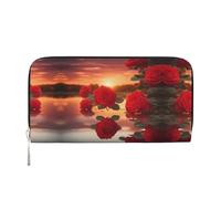 WZYCWB Bonitas bolsas de mano de piel de gato negro con cremallera y tarjeteros, perfectas para viajes o uso diario, Rosas rojas al atardecer, Talla única