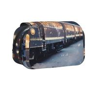 WZYCWB Bonito estuche portátil con estampado de tren nocturno nevado, ideal para organizar bolígrafos en la oficina o guardar brochas de maquillaje