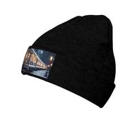 WZYCWB Bonito gorro de punto cálido con patrón de tren nocturno nevado. Perfecto para actividades al aire libre, viajes diarios y viajes. Negro
