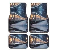 WZYCWB Bonito juego de 4 alfombrillas de coche con diseño de tren nocturno nevado | Para coches/SUV/camiones | Ajuste firme sin desplazamiento