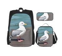 WZYCWB Bonito juego de mochila de gaviota (juego de 3 piezas), mochila escolar para estudiantes + estuche + bolsa de almuerzo, mochila de gran capacidad