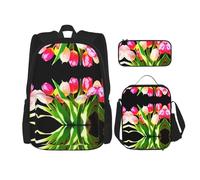 WZYCWB Bright Tulips - Juego de mochila (3 piezas), mochila escolar para estudiantes + estuche + bolsa de almuerzo, mochila de gran capacidad