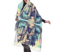 WZYCWB Bufanda larga con borlas estampadas de castillo de cuento de hadas, chal cálido de otoño/invierno, regalo perfecto de cumpleaños y vacaciones